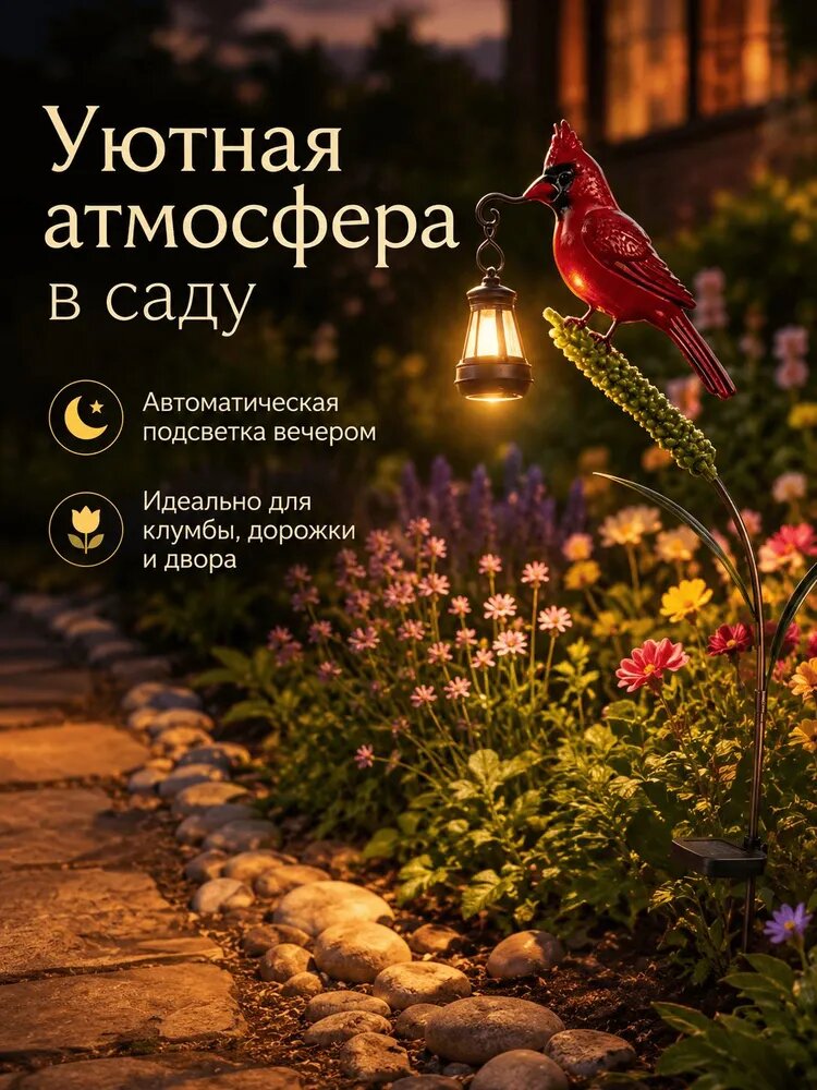 Штекер садовый с фигурой диких птиц на газон, размер 105X25 см, без подсветки — фото 1
