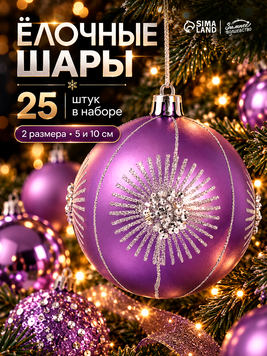 Елочные игрушки / "Комета" / Набор елочных шаров 25 шт, пластик