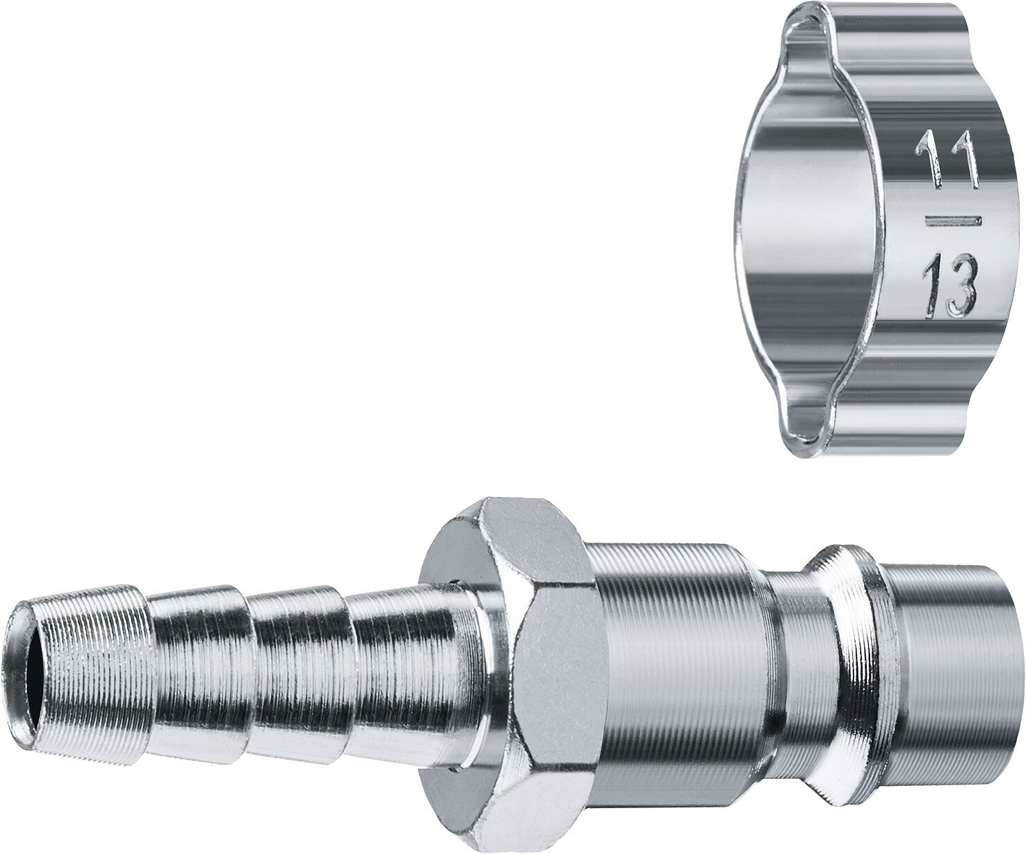 фото Переходник ЗУБР штуцер "елочка" 8 мм - рапид штуцер, с хомутом 64918-08