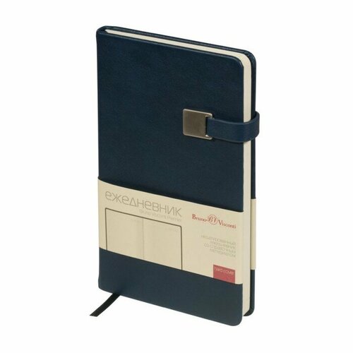 Ежедневник недатированный А5, 136 листов PREMIER, твёрдая обложка, искусственная кожа, ляссе, магнитный хлястик, бежевый блок 70 г/м2, тёмно-синий