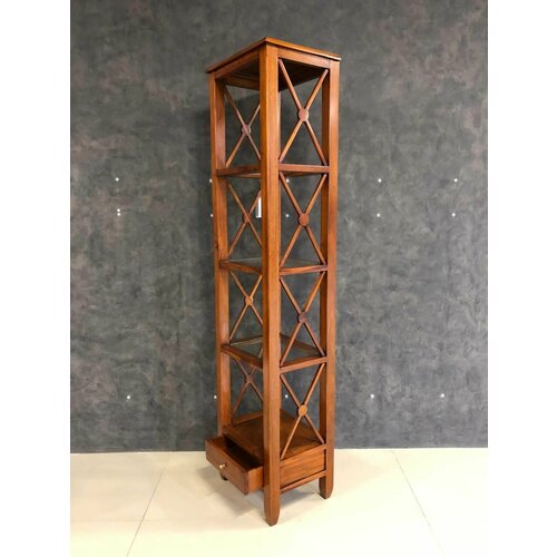 фото Узкий стеллаж domkorleone с полками и ящиком из красного дерева (mahogany wood), цвет орех naa (светло-коричневый) дом корлеоне
