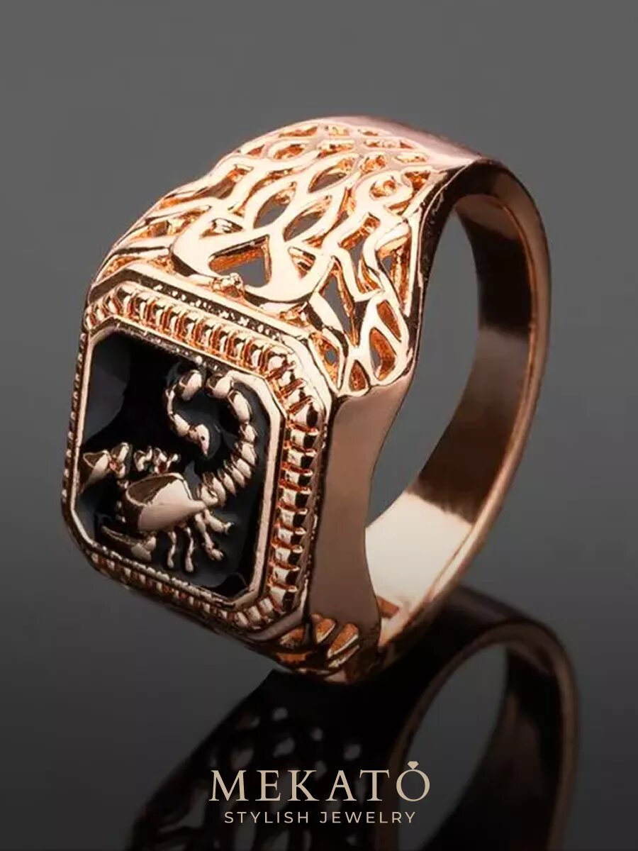 Печатка МЕКАТО, размер 19, черный, золотой — фото 1