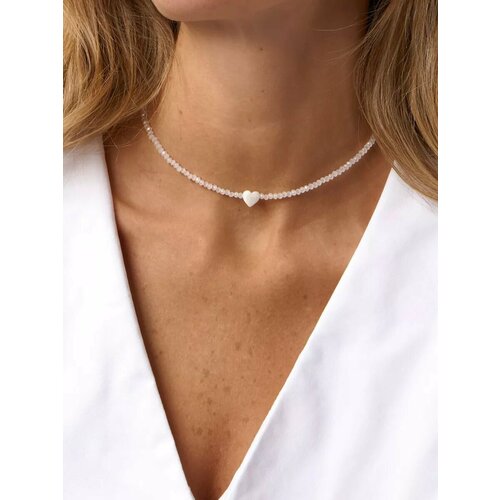 Чокер, перламутр, длина 36 см, фиолетовый, белый, бежевый