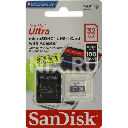 Флеш карта microSDHC 32Gb Class10 Sandisk SDSQUNR-032G-GN3MA Ultra Light w/o adapter
