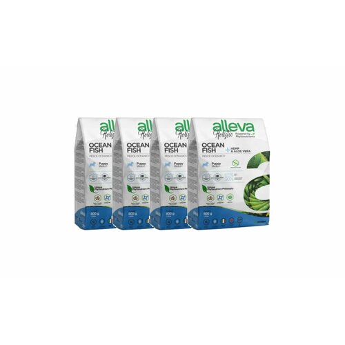 Alleva Holistic Puppy/Junior Ocean Fish Medium сухой корм для щенков средних пород с океанической рыбой, коноплей и алое вера 800 г х 4 шт.