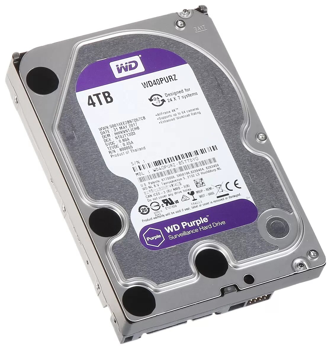 Жесткий диск Western Digital Purple "WD40PURZ", 4ТБ, 3.5", SATA 6 Гб/с