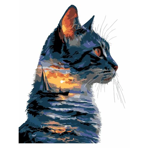 фото Картина по номерам "кот и море" тут рисуют, холст на подрамнике, 40x50 см