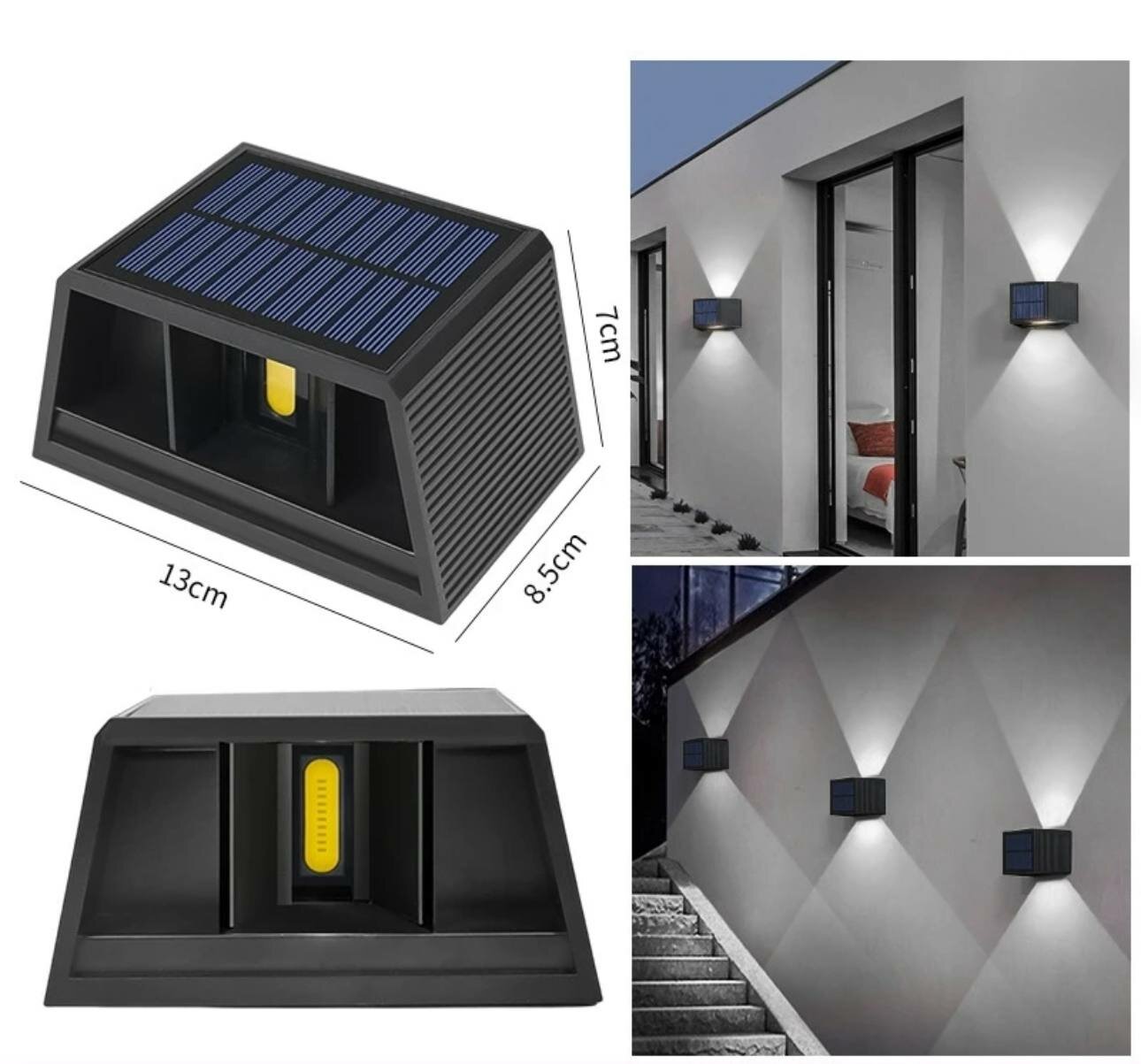 Светодиодный уличный настенный светильник на солнечной батарее, автономный влагозащищённый LED фонарь для фасада