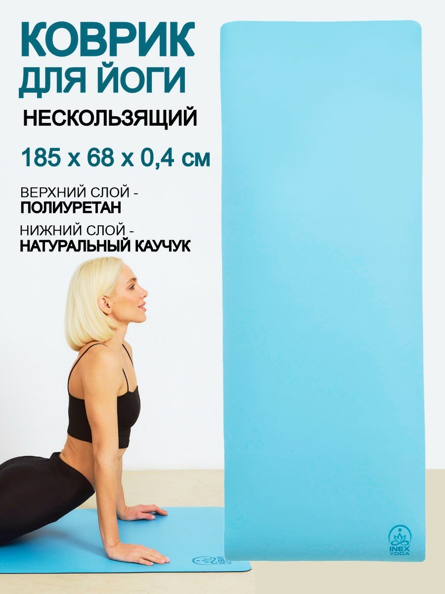Коврик для йоги INEX Yoga Mat 185х68х0,4 см с лазерной гравировкой, голубой