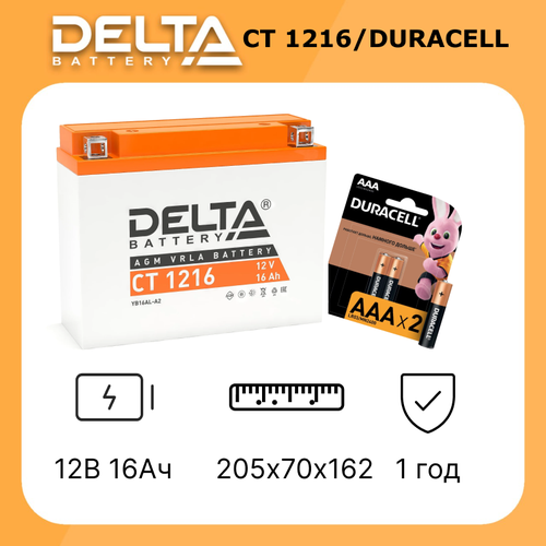 Мото аккумулятор Delta CT 1216 в комплекте с батарейками DURACELL LR 03