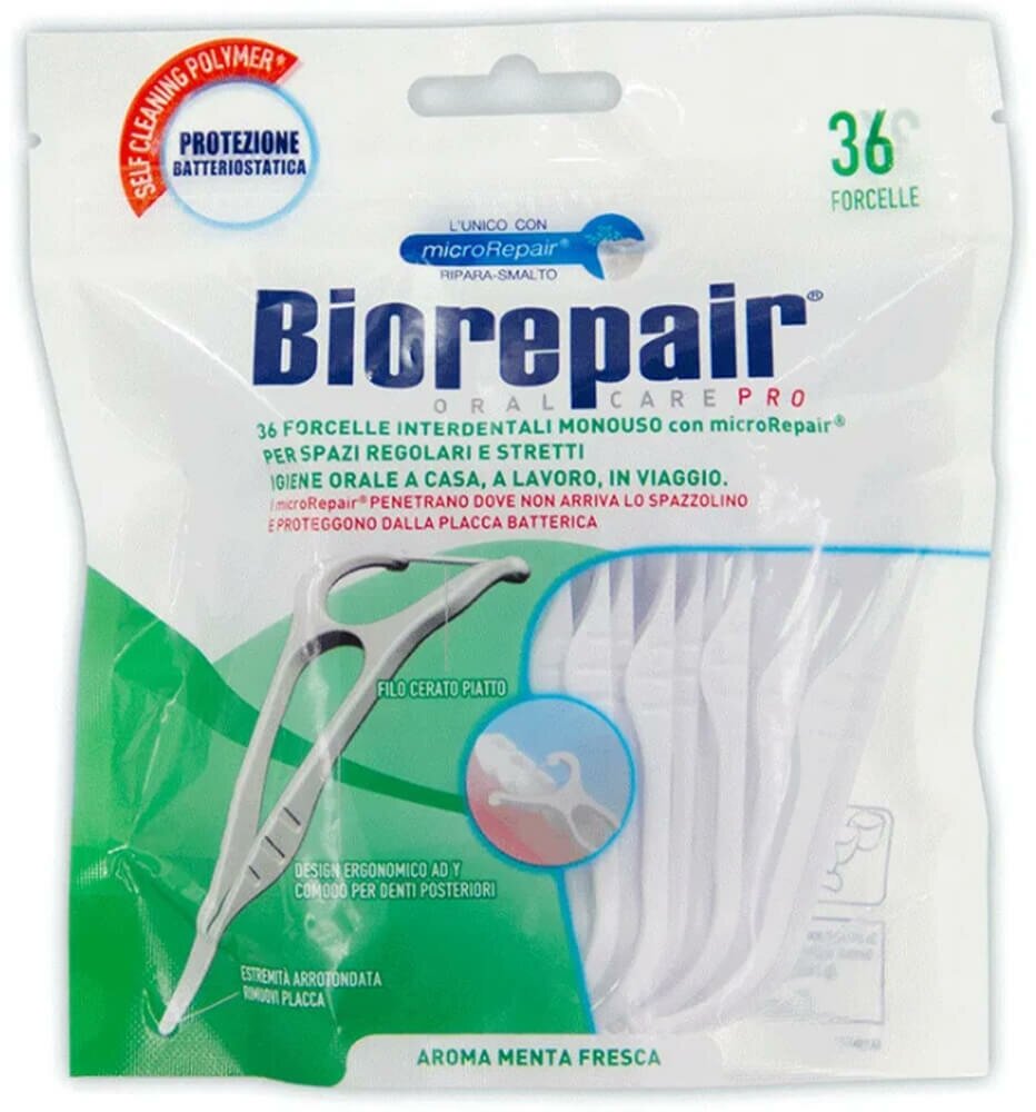 Biorepair Одноразовые межзубные нити с держателем 36 шт, Biorepair