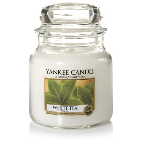 фото Yankee candle / свеча средняя в стеклянной банке белый чай whitetea 411 гр / 65-90 часов