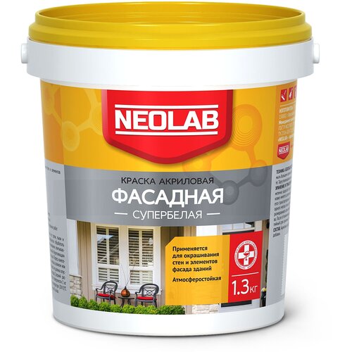 NEOLAB , Краска акриловая супербелая фасадная , 1,3 кг