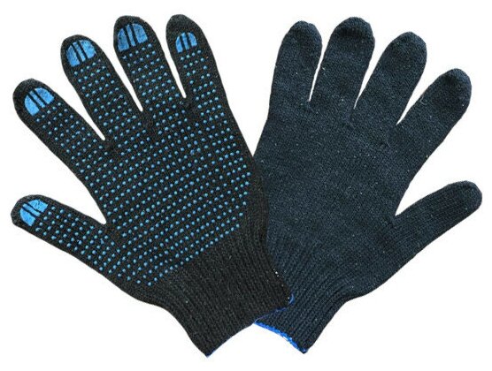 Чёрные перчатки ХБ с ПВХ (10 пар, 10-ый класс вязки, 4 нити) - фотография № 5