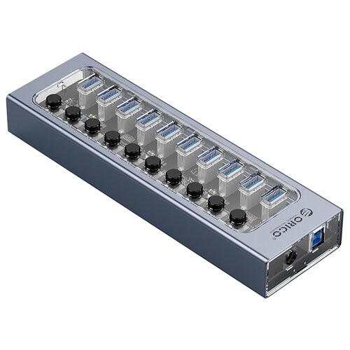 USB-концентратор  ORICO AT2U3-10AB, разъемов: 10, 100 см, серый/прозрачный