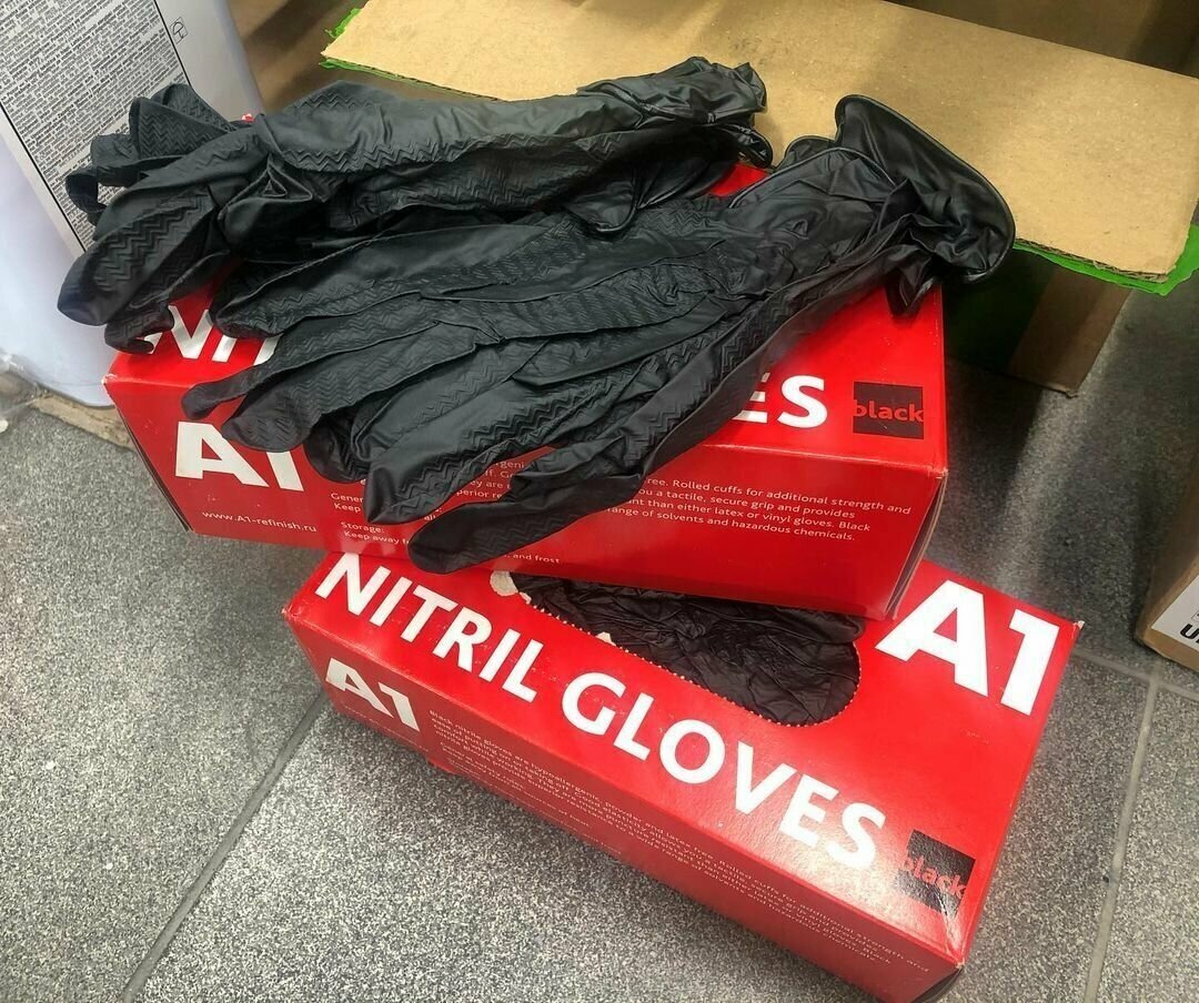 А1 Нитриловые перчатки прочные для автосервиса, для малярных работ, устойчивые к растворителям, черные, размер L, упаковка 100шт