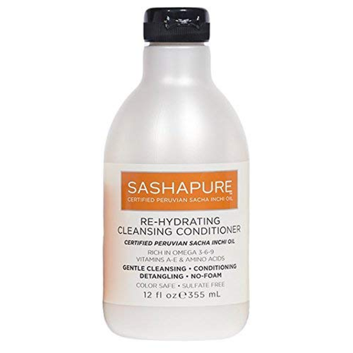 фото Sashapure кондиционер для волос re-hydrating cleansing увлажняющий очищающий с маслом сача инчи, 355 мл