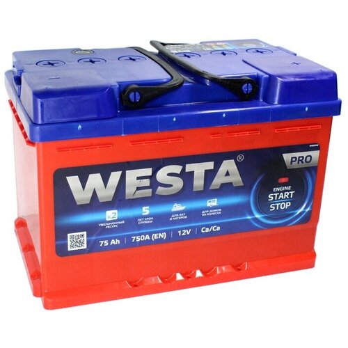Аккумулятор автомобильный WESTA PRO 75 А.ч. 750А обратная полярность 278x175x190
