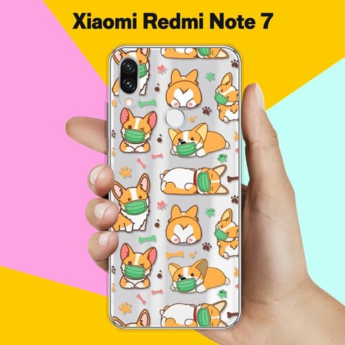 Силиконовый чехол Корги в масках на Xiaomi Redmi Note 7 чехол книжка на xiaomi redmi 7 сяоми редми 7 с 3d принтом корги золотой