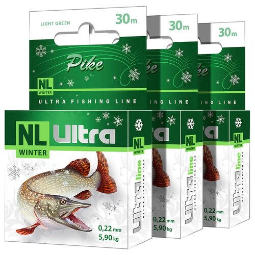 фото Леска зимняя nl ultra pike (щука) 30m 0,25mm, набор 3шт aqua