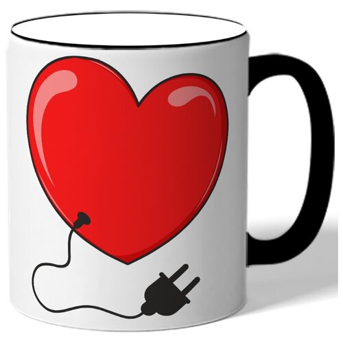 фото Кружка с цветной ручкой в подарок на 14 февраля - сердечко с проводом от разетки drabs