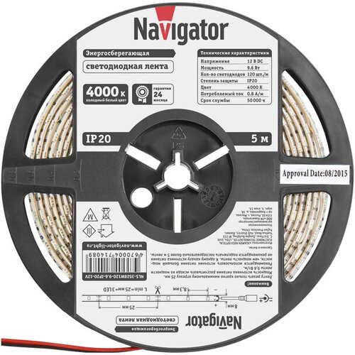 Лента светодиодная Navigator 9,6Вт IP20 12В 4000К 5м