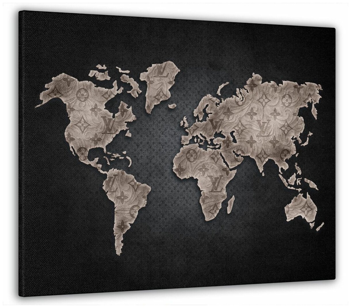 Картина на стену, для интерьера "Карта мира в черных тонах LV" 50x70 см