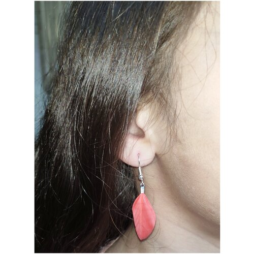 Серьги с подвесками , перо, размер 50 мм, красный