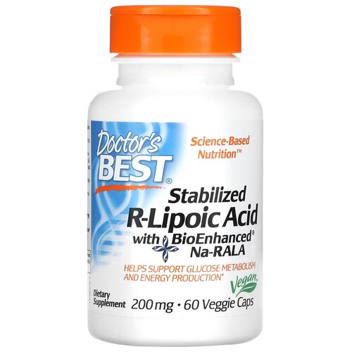 Капсулы Doctor's Best Stabilized R-Lipoic Acid with BioEnhanced Na-RALA, 60 г, 200 мг, 60 шт.