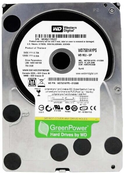 Жесткий диск Western Digital WD7501AYPS 750Gb IntelliPower SATAII 3.5" HDD