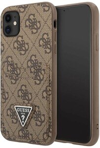 Фото Чехол Guess PU 4G Double cardslot Metal triangle logo Hard для iPhone 11, коричневый