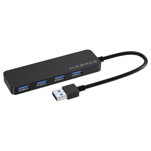 Harper USB-концентраторы HUB-04M Black USB -концентратор, Интерфейс: 4 х USB 3.2, 1 х Micro USB Переходник: USB 3.0 Type-C, Скорость передачи