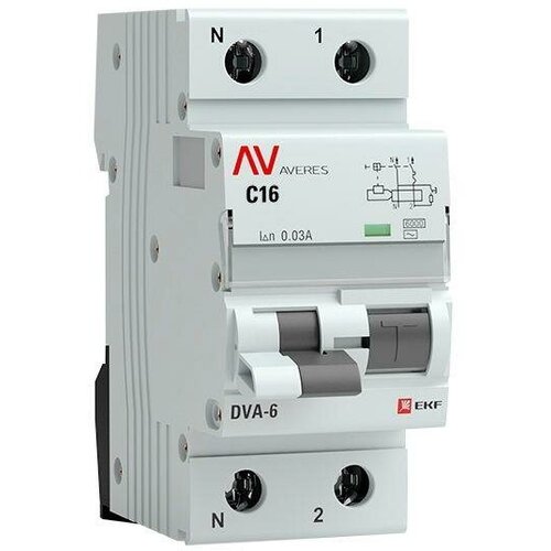 Выключатель автоматический дифференциального тока 2п C 16А 30мА тип AC 6кА DVA-6 Averes | код. rcbo6-1pn-16C-30-ac-av | EKF (9шт. в упак.)