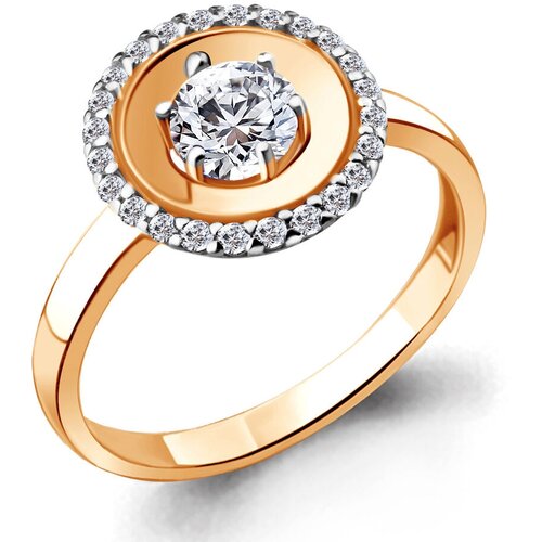 фото Кольцо из золочёного серебра aquamarine а68808а-п с фианитом, размер 18 diamant-online