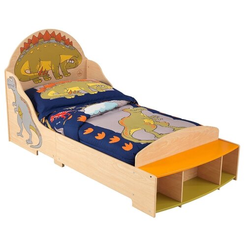 фото Кровать детская kidkraft динозавр (без белья), размер (дхш): 153х73 см, спальное место (дхш): 140х70 см, каркас: мдф, цвет: бежевый/оранжевый/зеленый