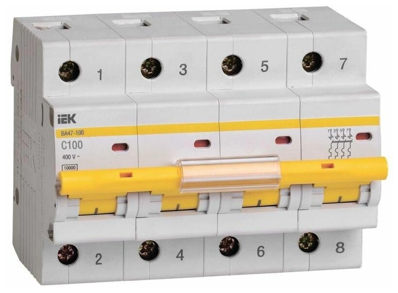 Выключатель автоматический модульный 4п C 100А 10кА ВА47-100 KARAT IEK MVA40-4-100-C