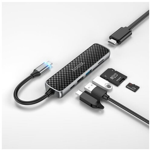 USB Хаб Hoco HB24 Type-C на HDMI + USB-C + USB3.0 + USB2.0 + SD + TF + PD мульти хаб j5create usb type c 3 port hub with sd micro sd card reader jch347