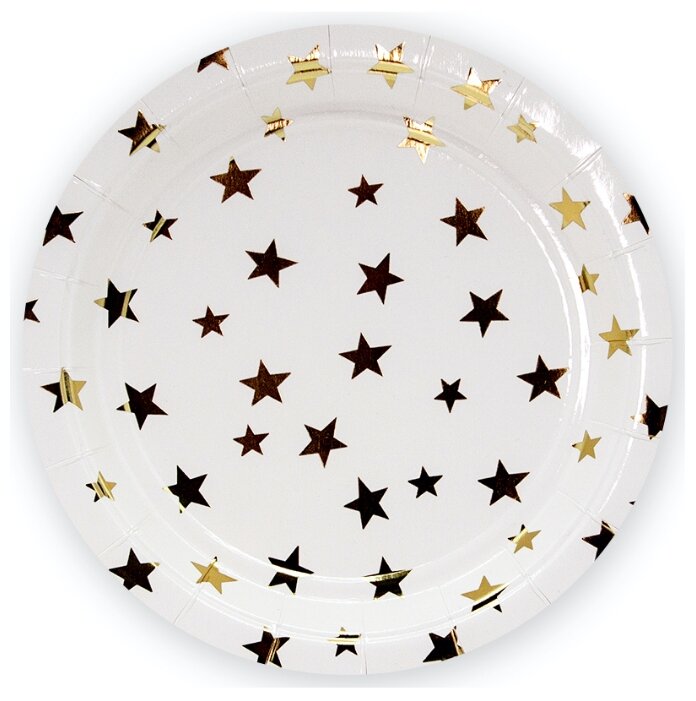 Тарелки (7'/18 см) Золотые звезды, Белый/Золото, Металлик, 6 шт.