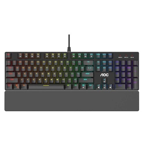 AOC Клавиатура игровая профессиональная GK500, многоцветная RGB, плетеный позолоченный USB-кабель 1,8 м, чёрный.