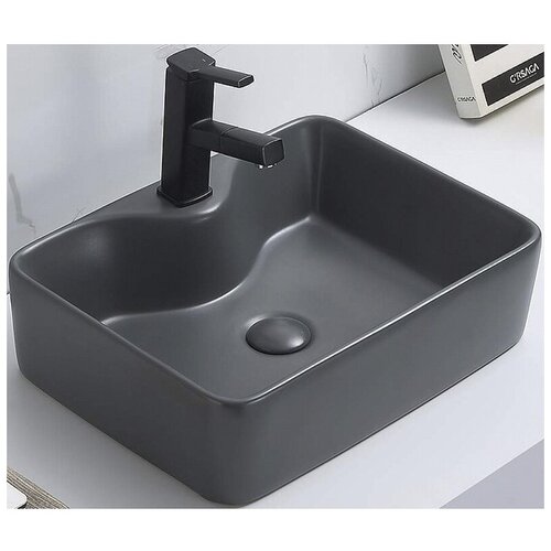 Раковина для ванной, CeramaLux 7291MDH-2, накладная, прямоугольная, с антигрязевым покрытием, с отверстием под смеситель. Гарантия 10 лет.
