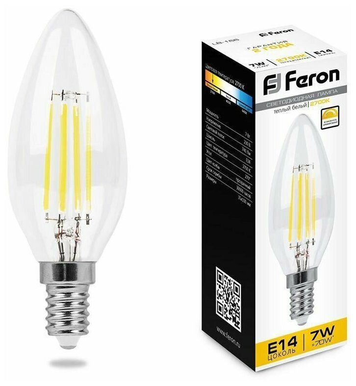 Лампа светодиодная диммируемая Feron LB-166 Свеча E14 7W 2700K 10 штук fr_25870_10