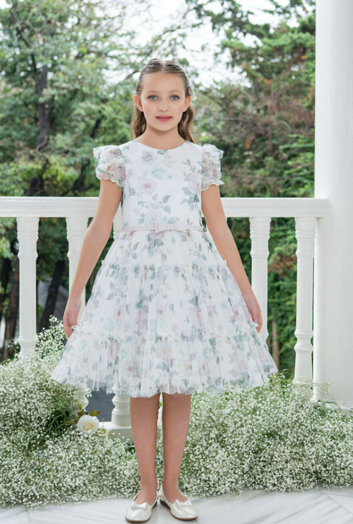 Школьное платье Pamina, размер 158, бежевый, белый