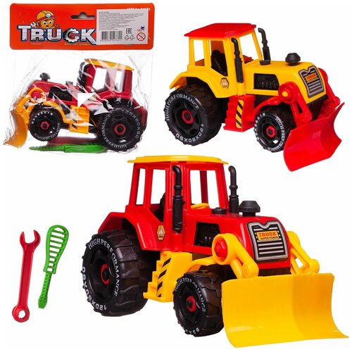 машинка трактор в наборе с гаечным ключом и отверткой пластмассовая Машинка Трактор, в наборе с гаечным ключом и отверткой, пластмассовая