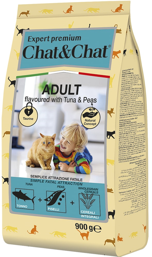 Сухой корм Chat&Chat Expert Premium Adult flavoured with tuna & peas, для взрослых кошек с тунцом и горохом, 900г - фотография № 1