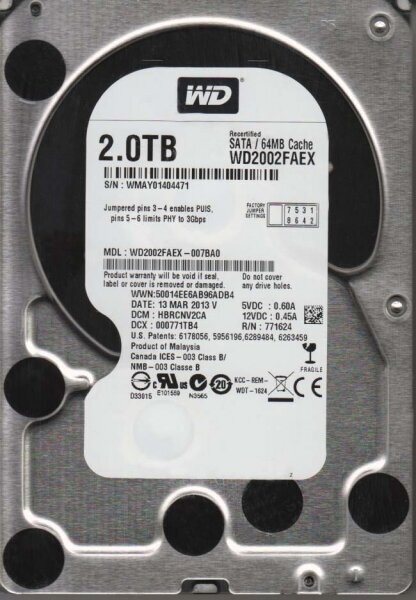 Жесткий диск Western Digital WD2002FAEX 2Tb SATAIII 3,5" HDD