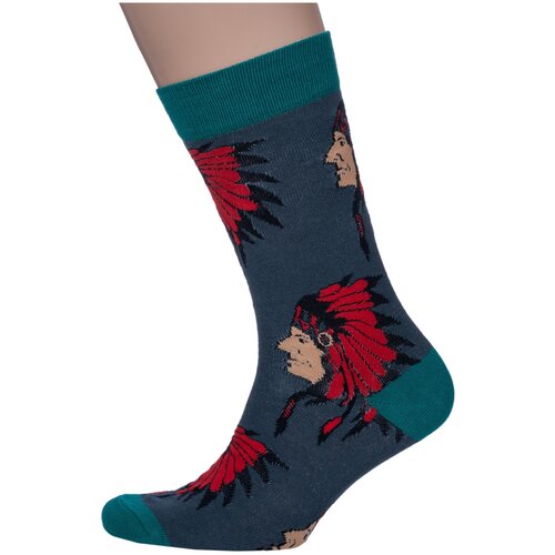 фото Носки unisex hobby line рис. 10, темно-зеленые "индеец", размер 36-43