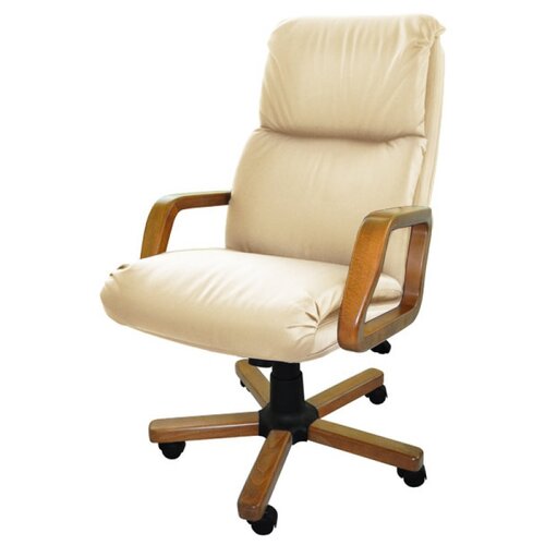 Кресло Надир 1Д кожа люкс, цвет бежевый, высокая спинка, крестовина и подлокотники дерево светлый орех