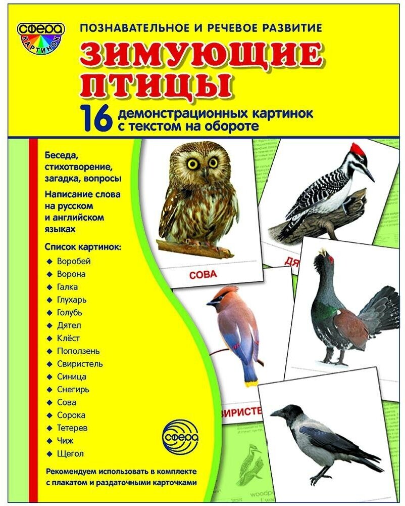 Демонстрационные картинки. Супер. Зимующие птицы. 16 демонстрационных картинок с текстом. Вне серии