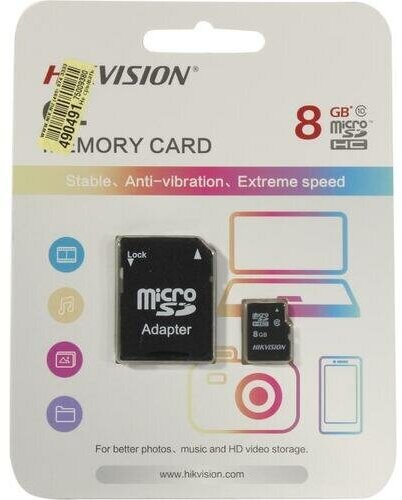 SD карта Hikvision Premier HS-TF-C1-8G+microSD-->SD Adapter