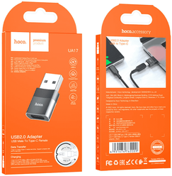 Переходник / адаптер Hoco UA17, USB 2.0 (M) - USB Type-C (F), черный
